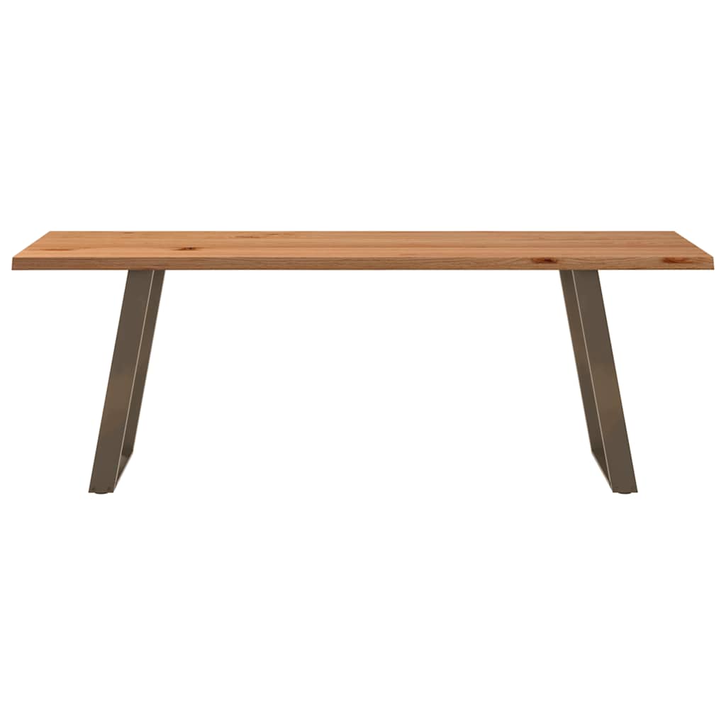 Eettafel Met Natuurlijke Rand 220X80X74 Cm Massief Eikenhout Natuurlijk Staal