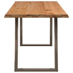 Eettafel Met Natuurlijke Rand 220X80X74 Cm Massief Eikenhout Natuurlijk Staal