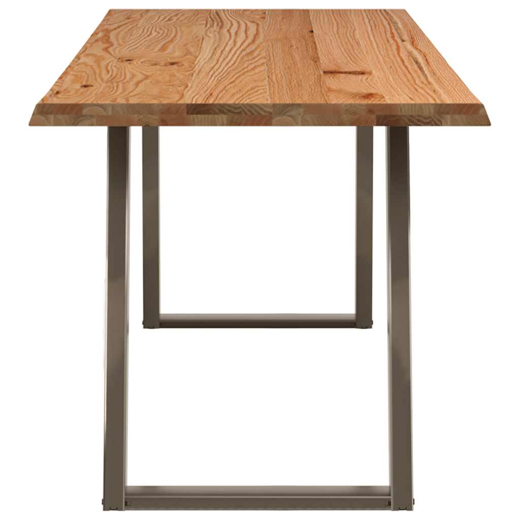 Eettafel Met Natuurlijke Rand 220X80X74 Cm Massief Eikenhout Natuurlijk Staal