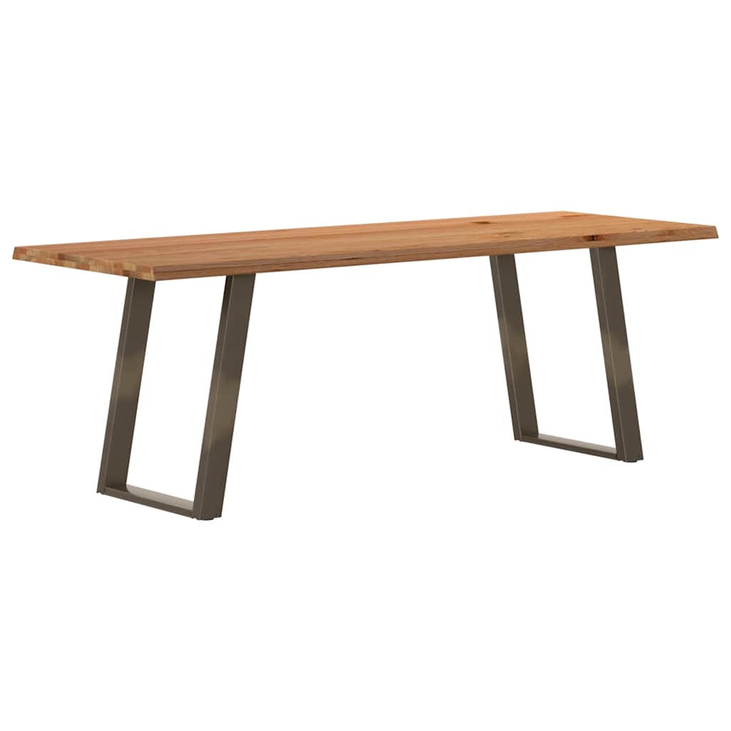 Eettafel Met Natuurlijke Rand 220X80X74 Cm Massief Eikenhout Natuurlijk Staal