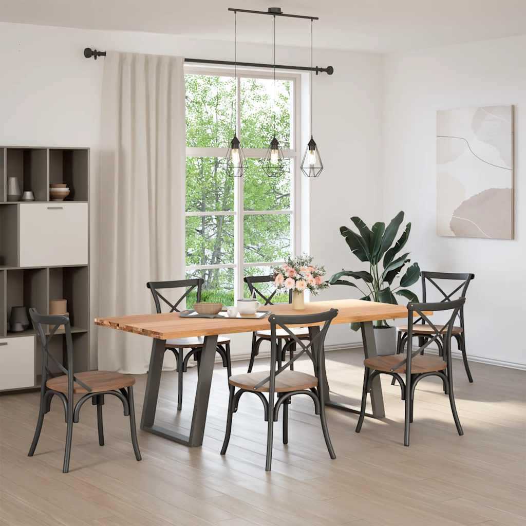Eettafel Rechthoekig 180X120X74 Cm Massief Eikenhout Lichtbruin Antraciet