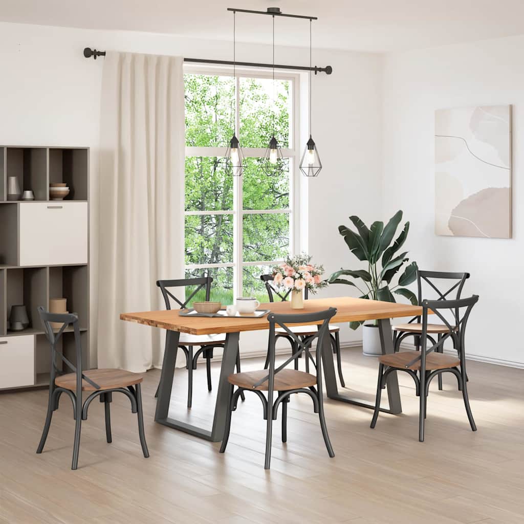 Eettafel Rechthoekig 180X120X74 Cm Massief Eikenhout Lichtbruin Antraciet