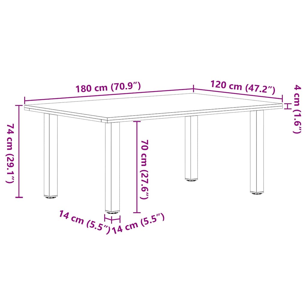 Eettafel Rechthoekig 180X120X74 Cm Massief Eikenhout Lichtbruin Antraciet