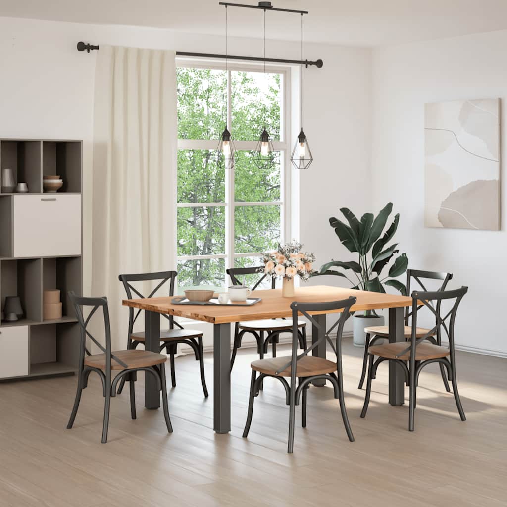 Eettafel Rechthoekig 180X120X74 Cm Massief Eikenhout Lichtbruin Antraciet
