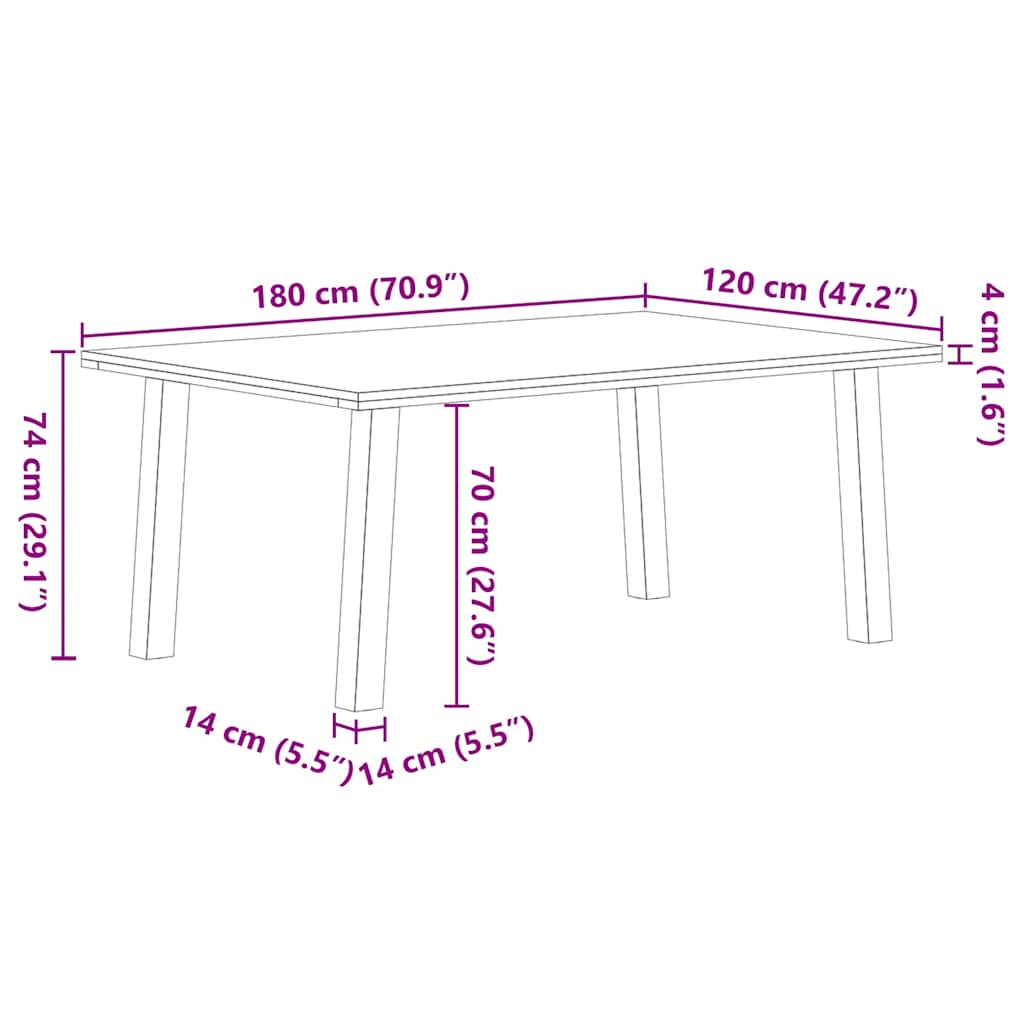 Eettafel Rechthoekig 180X120X74 Cm Massief Eikenhout Lichtbruin Antraciet