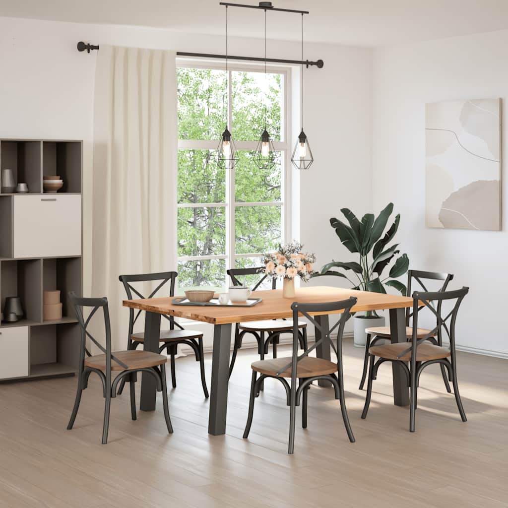 Eettafel Rechthoekig 180X120X74 Cm Massief Eikenhout Lichtbruin Antraciet