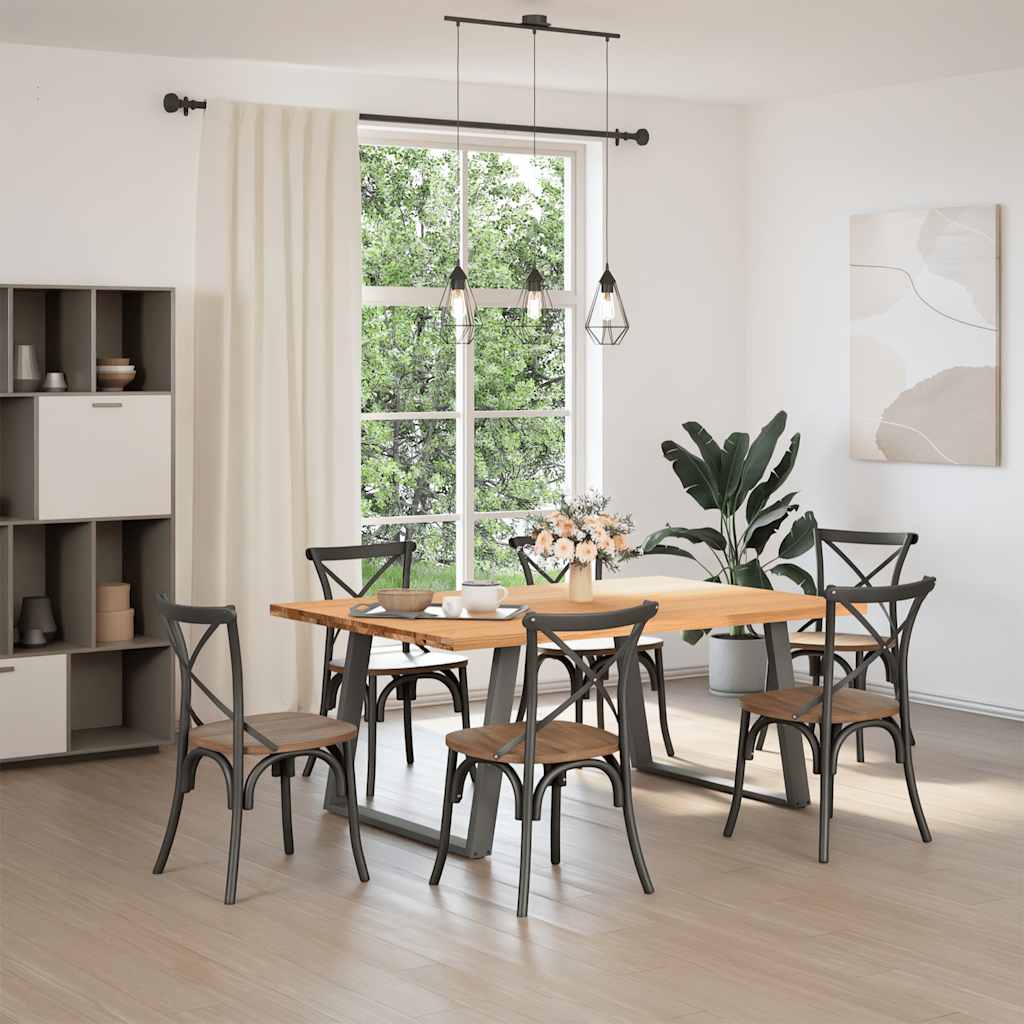 Eettafel Rechthoekig 180X120X74 Cm Massief Eikenhout Lichtbruin Antraciet