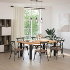 Eettafel Rechthoekig 180X120X74 Cm Massief Eikenhout Lichtbruin Zwart