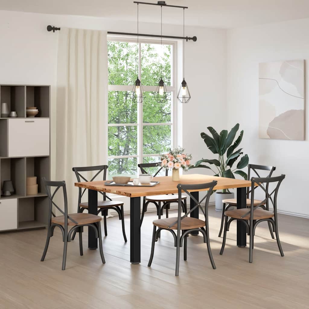 Eettafel Rechthoekig 180X120X74 Cm Massief Eikenhout Lichtbruin Zwart