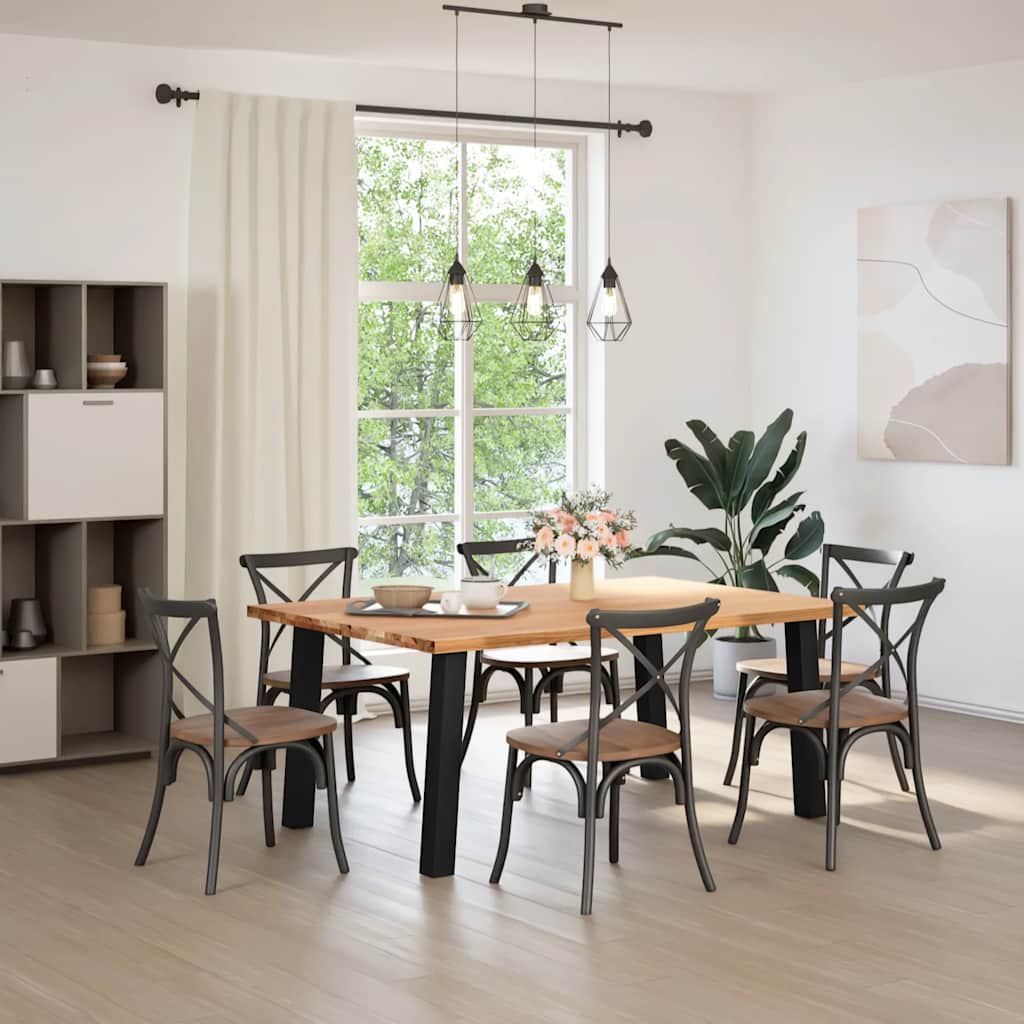Eettafel Rechthoekig 180X120X74 Cm Massief Eikenhout Lichtbruin Zwart