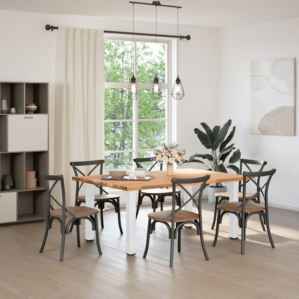 Eettafel Rechthoekig 180X120X74 Cm Massief Eikenhout Lichtbruin Wit