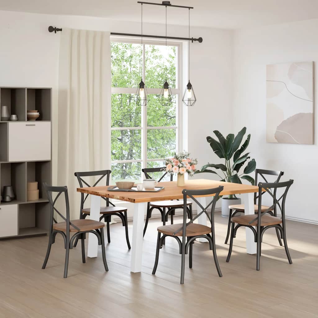 Eettafel Rechthoekig 180X120X74 Cm Massief Eikenhout Lichtbruin Wit