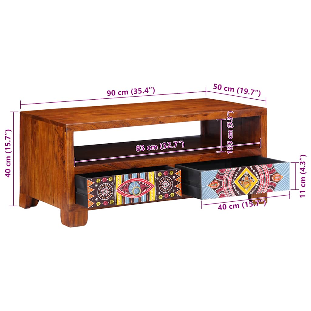 Salontafel 90X50X40 Cm Massief Acaciahout Multikleur
