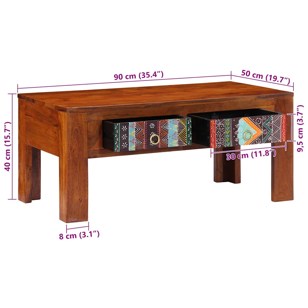 Salontafel 90X50X40 Cm Massief Acaciahout Multikleur