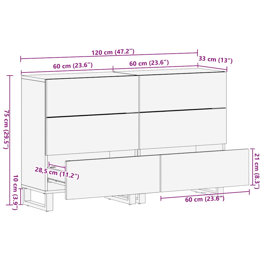 Dressoirs 2 St 60X33X75 Cm Massief Mangohout Zwart