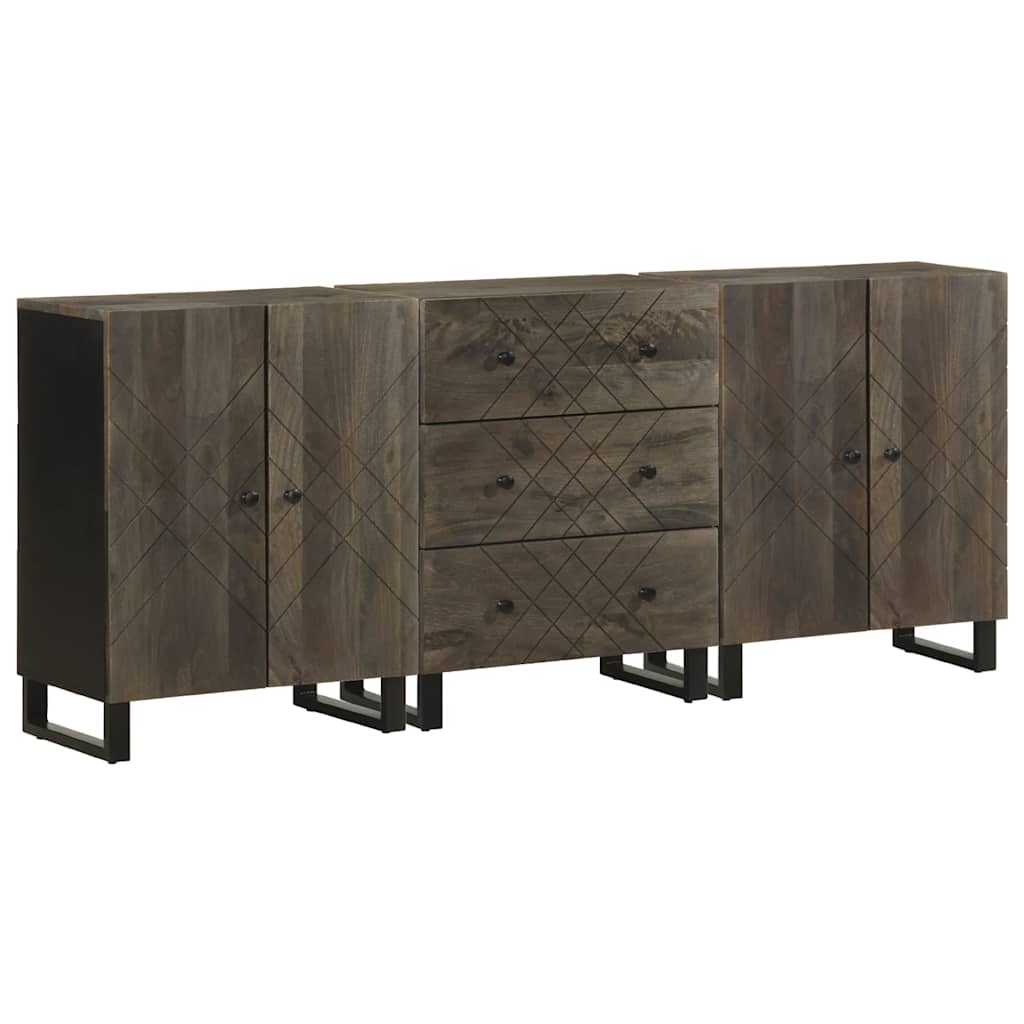 3-Delige Dressoirs 60X33X75 Cm Massief Mangohout Zwart