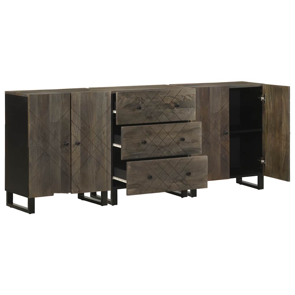 3-Delige Dressoirs 60X33X75 Cm Massief Mangohout Zwart