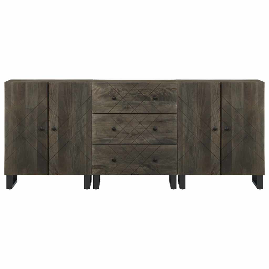 3-Delige Dressoirs 60X33X75 Cm Massief Mangohout Zwart
