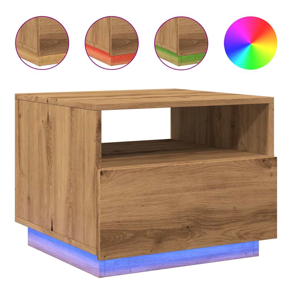 Salontafel Met Led-Verlichting 50X49X40 Cm Artisan Eikenkleurig