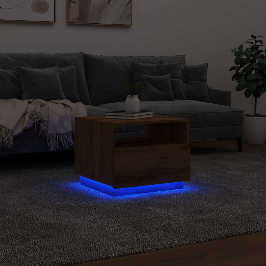 Salontafel Met Led-Verlichting 50X49X40 Cm Artisan Eikenkleurig