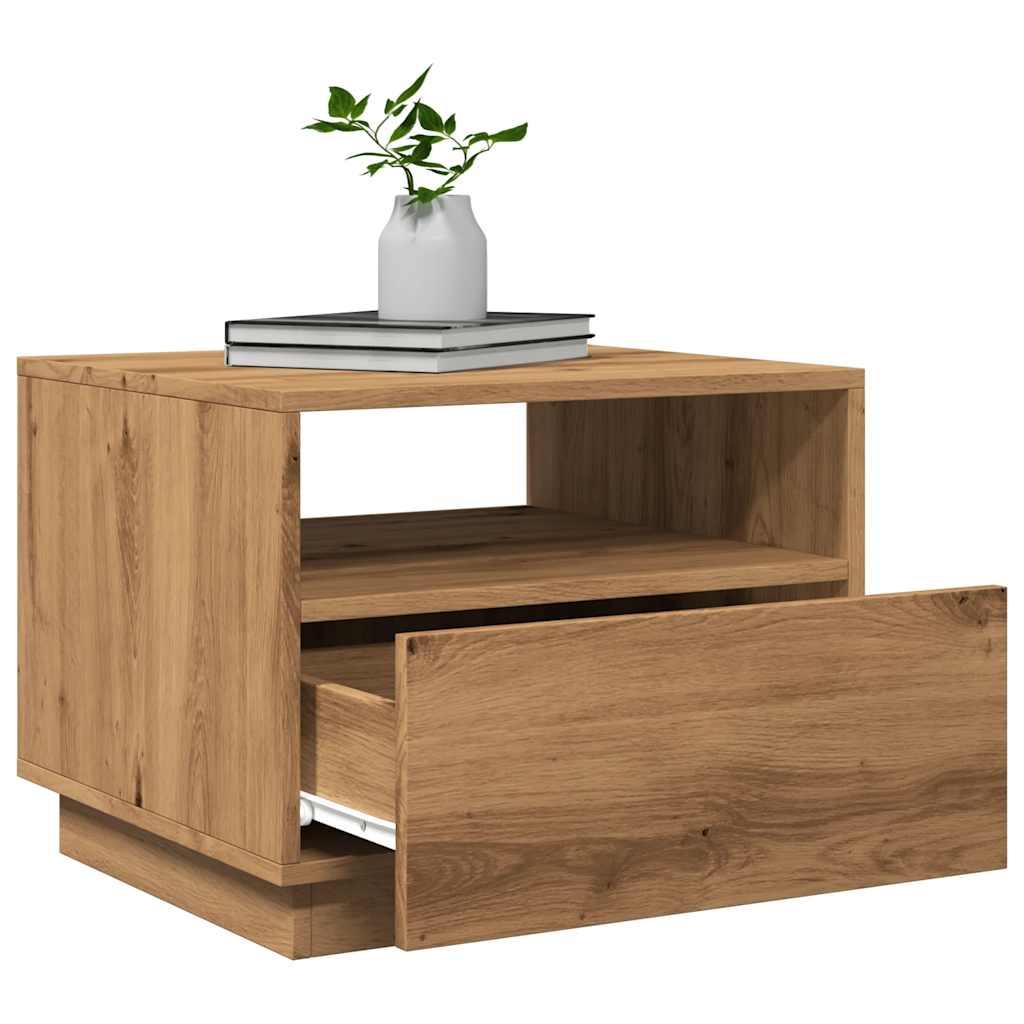 Salontafel Met Led-Verlichting 50X49X40 Cm Artisan Eikenkleurig