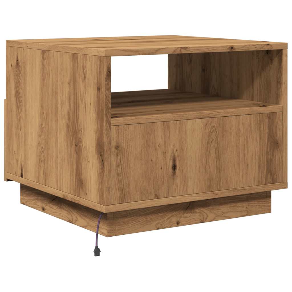 Salontafel Met Led-Verlichting 50X49X40 Cm Artisan Eikenkleurig