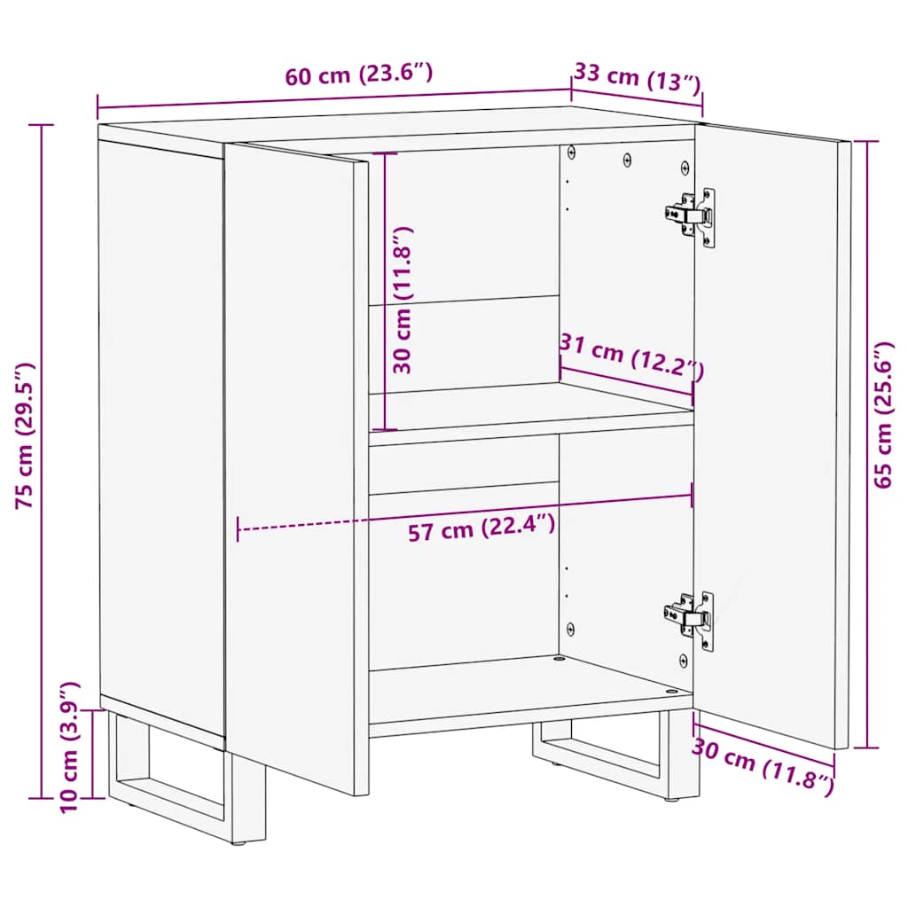 Dressoir 60X33X75 Cm Massief Mangohout Zwart
