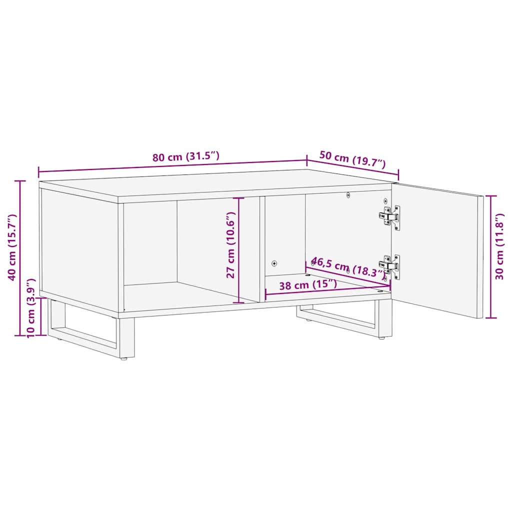 Salontafel 80X50X40 Cm Massief Mangohout Zwart