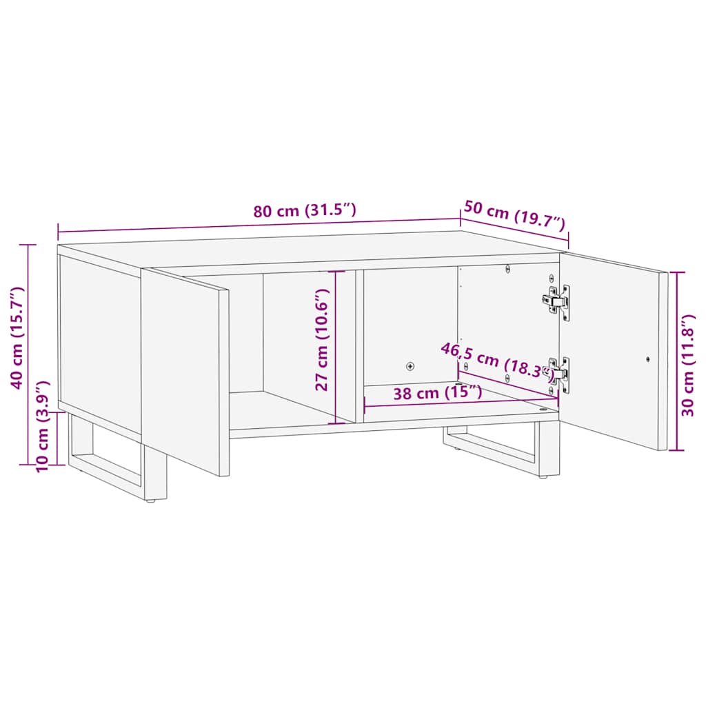 Salontafel 80X50X40 Cm Massief Mangohout Zwart