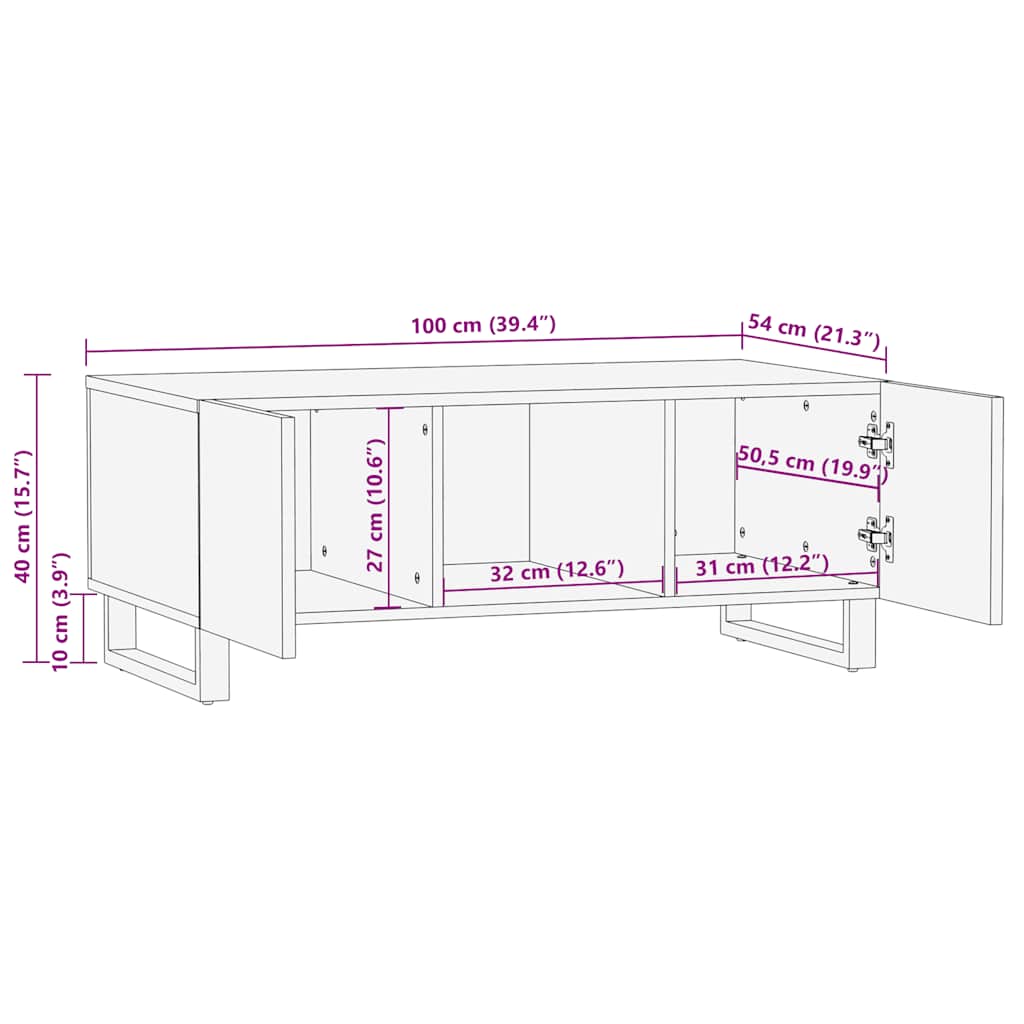 Salontafel 100X54X40 Cm Massief Mangohout Zwart