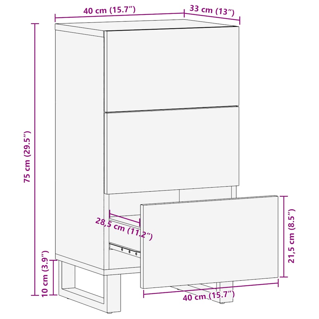 Dressoir 40X33X75 Cm Massief Mangohout Zwart
