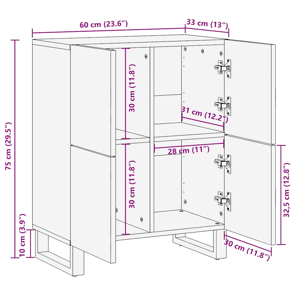 Dressoir 60X33X75 Cm Massief Mangohout Zwart