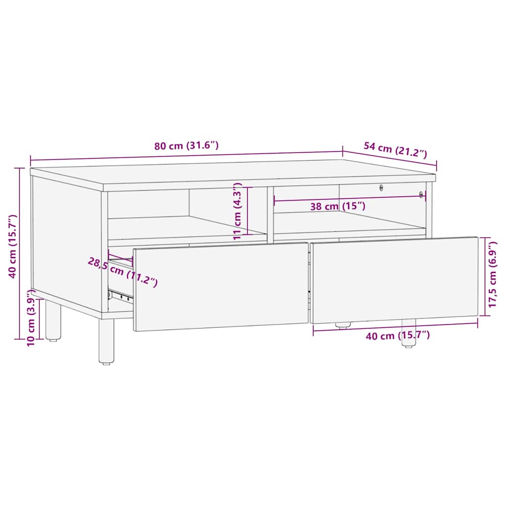 Salontafel With Drawer Bruin 80 X 54 X 40 Cm Massief Acaciahout