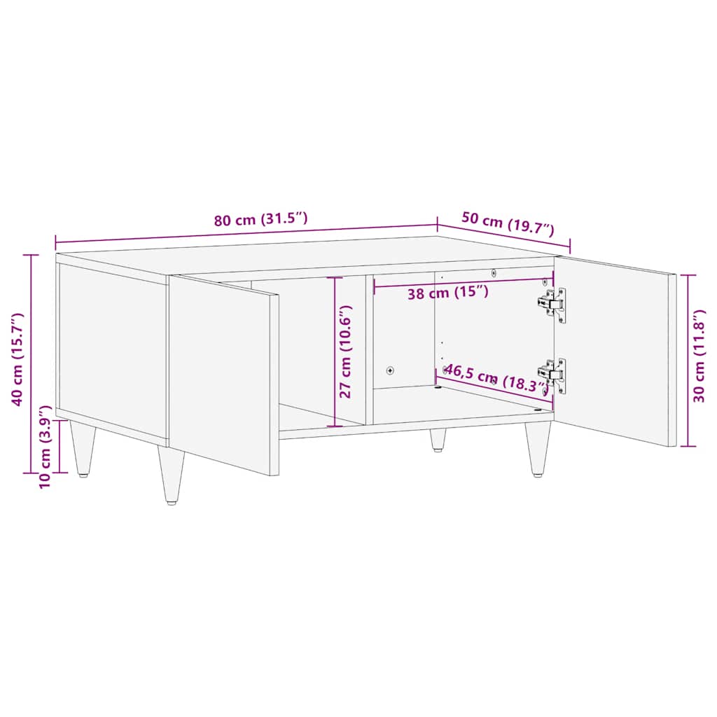 Salontafel 80X50X40 Cm Massief Mangohout Lichtgrijs