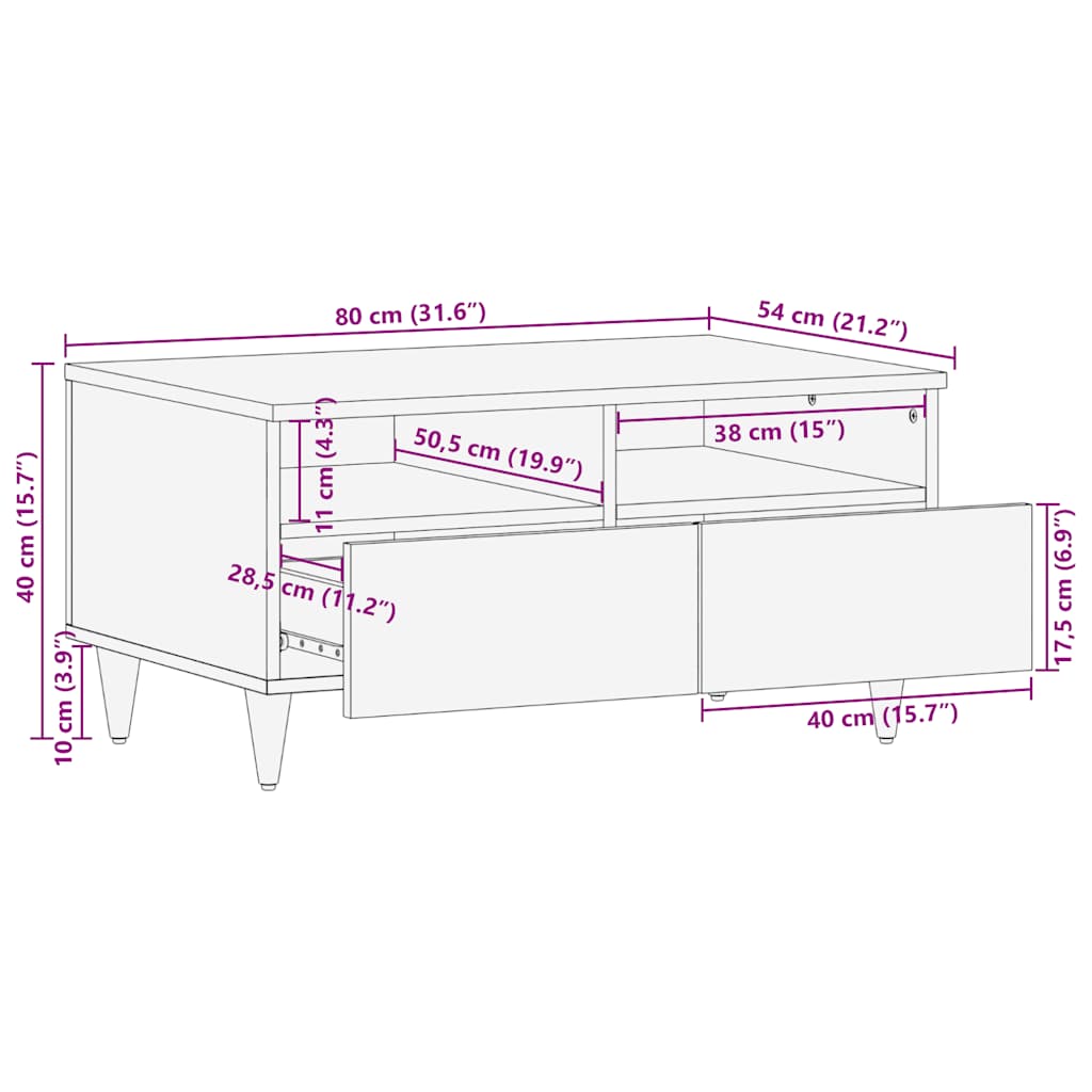 Salontafel 80X54X40 Cm Massief Mangohout Lichtgrijs