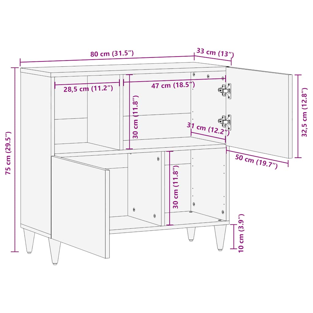 Dressoir 80X33X75 Cm Massief Mangohout