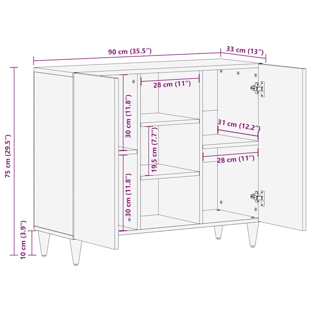 Dressoir 90X33X75 Cm Massief Mangohout