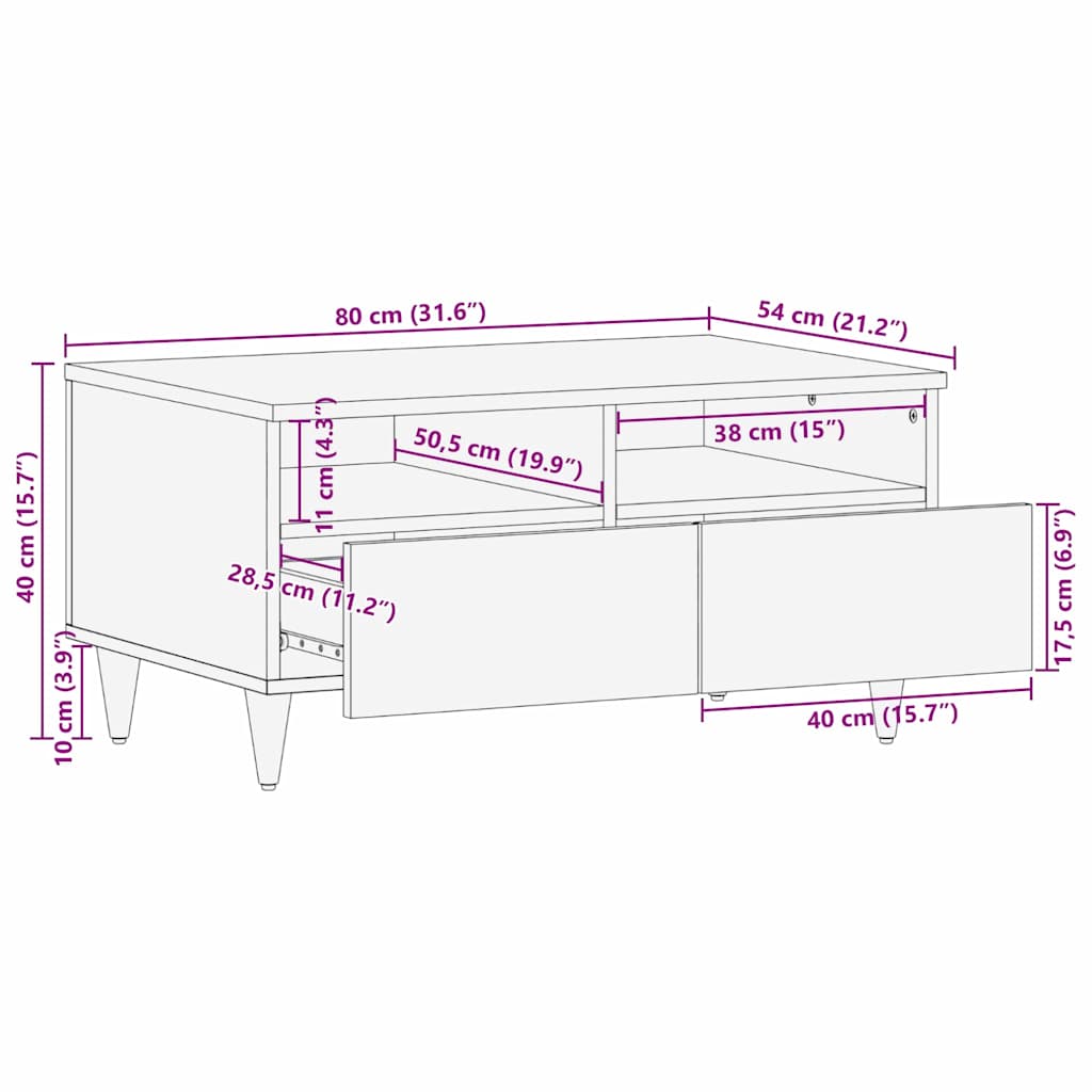 Salontafel Zwart En Goud 80 X 54 X 40 Cm Massief Mangohout