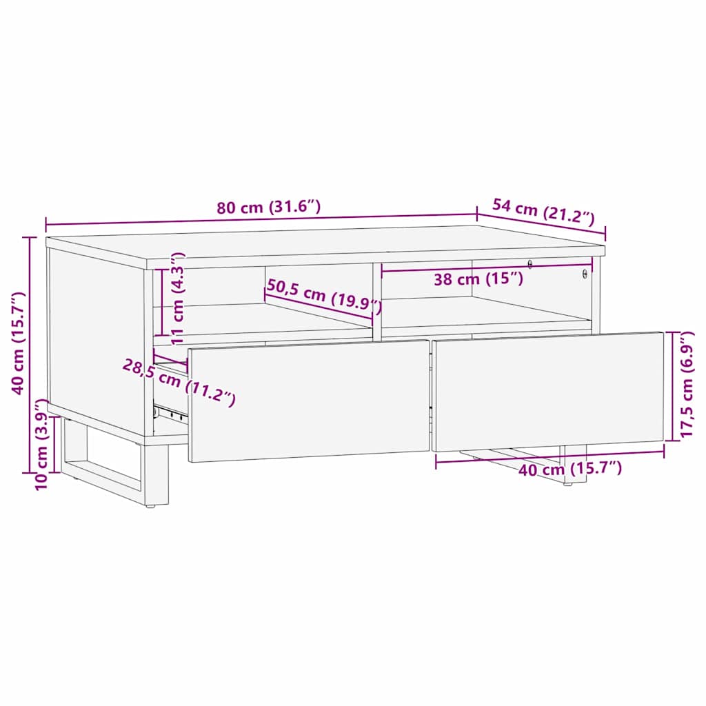 Salontafel With Drawer Bruin En Zwart 80 X 54 X 40 Cm