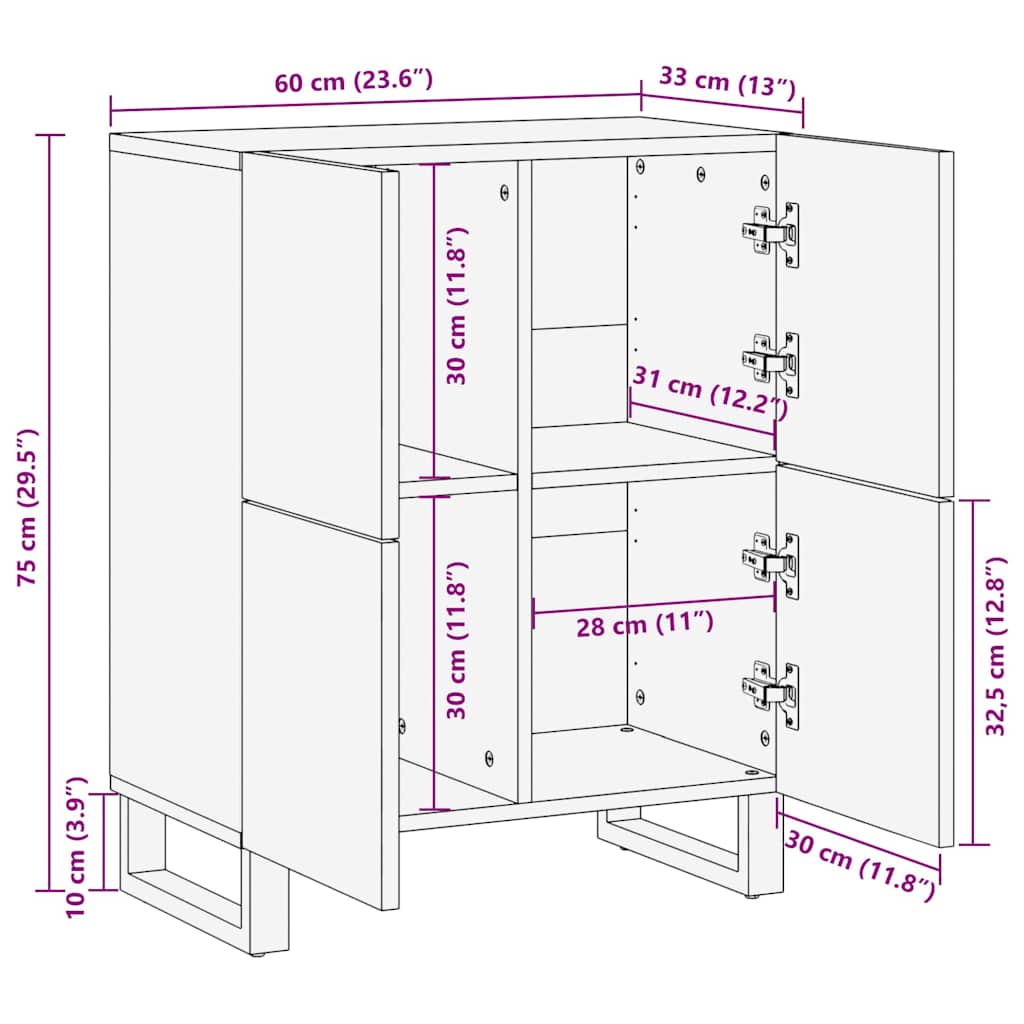 Dressoir Bruin 60 X 33 X 75 Cm Massief Mangohout