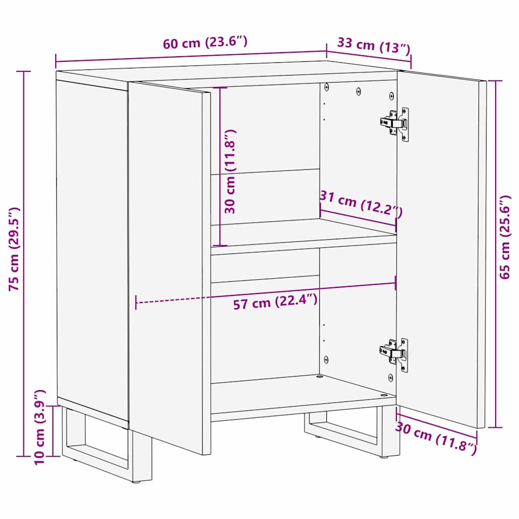Dressoir 60 X 33.5 X 75 Cm Massief Mangohout
