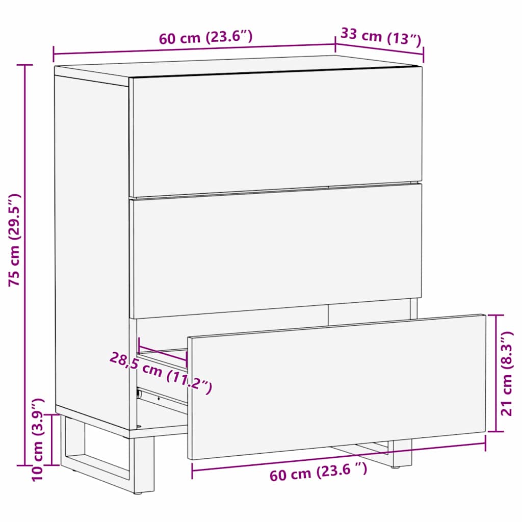 Dressoir Met Lade 60 X 33.5 X 75 Cm Massief Mangohout