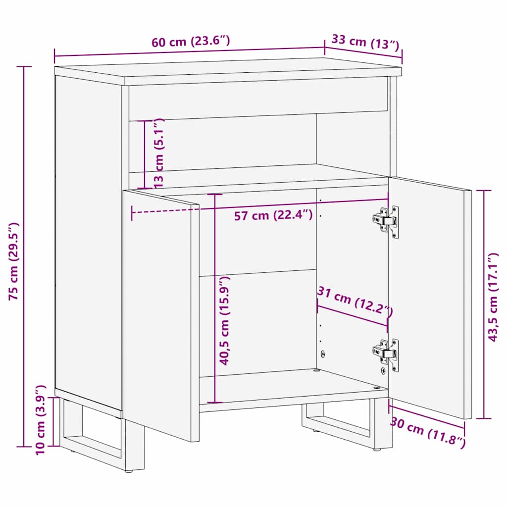 Dressoir Bruin 60 X 33 X 75 Cm Massief Mangohout
