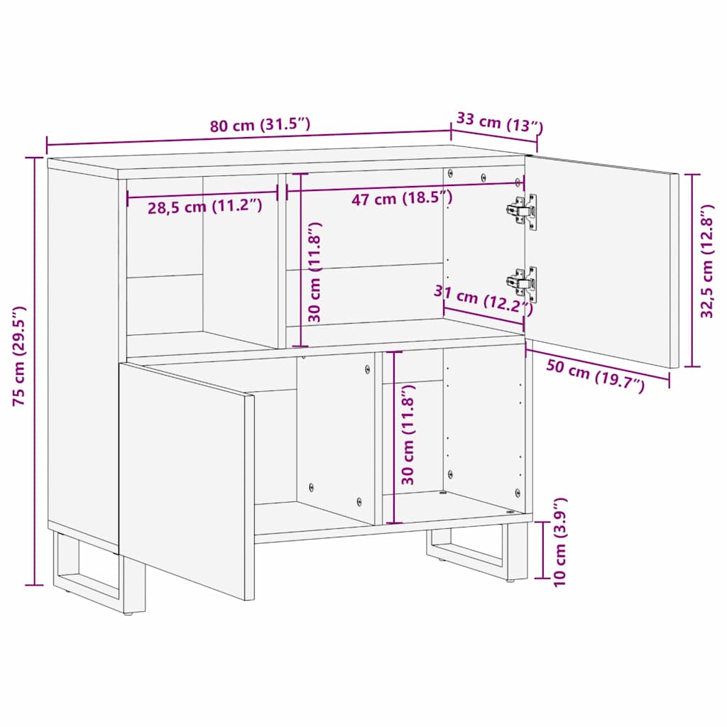 Dressoir Bruin 80 X 33 X 75 Cm Massief Mangohout