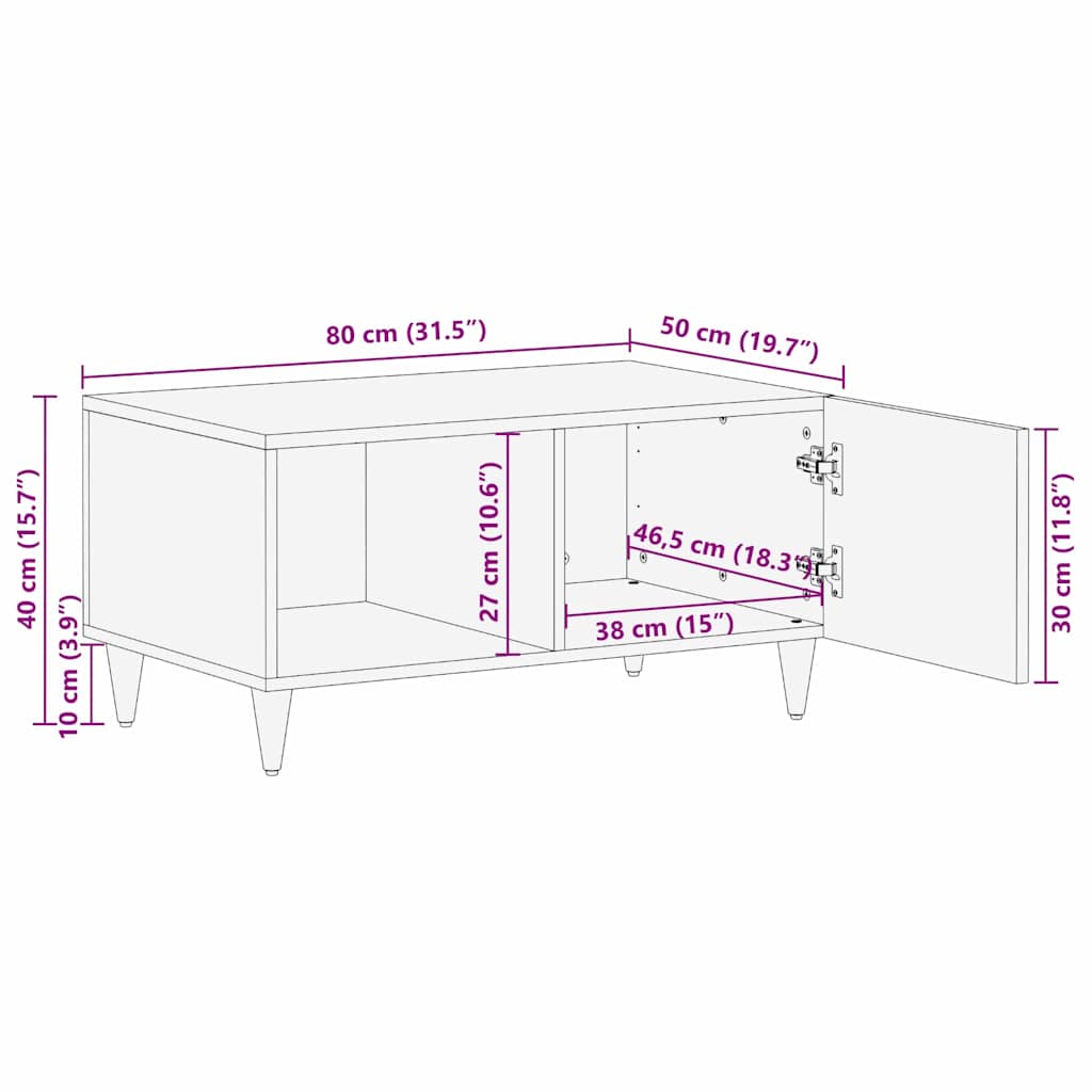 Salontafel Lichtbruin 80 X 50 X 40 Cm Massief Mangohout