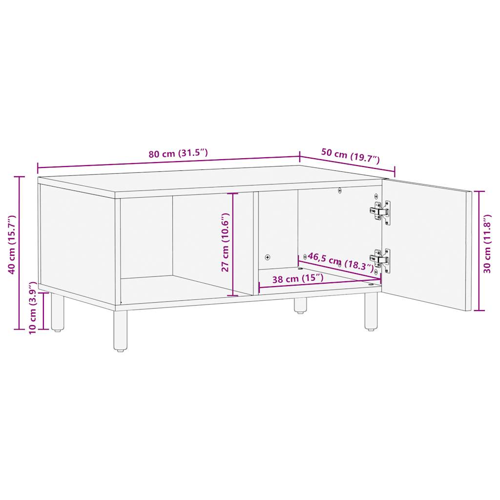Salontafel 80X50X40 Cm Massief Ruw Mangohout Zwart