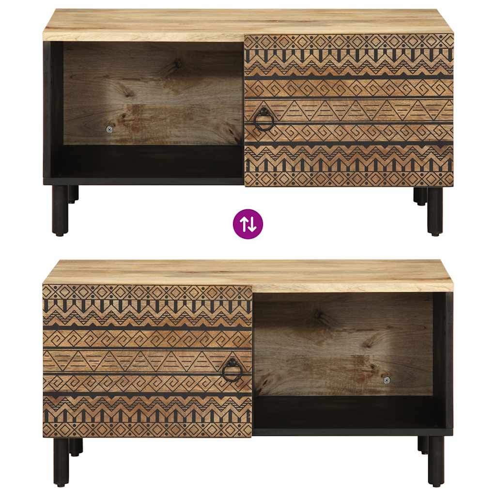 Salontafel 80X50X40 Cm Massief Ruw Mangohout Zwart