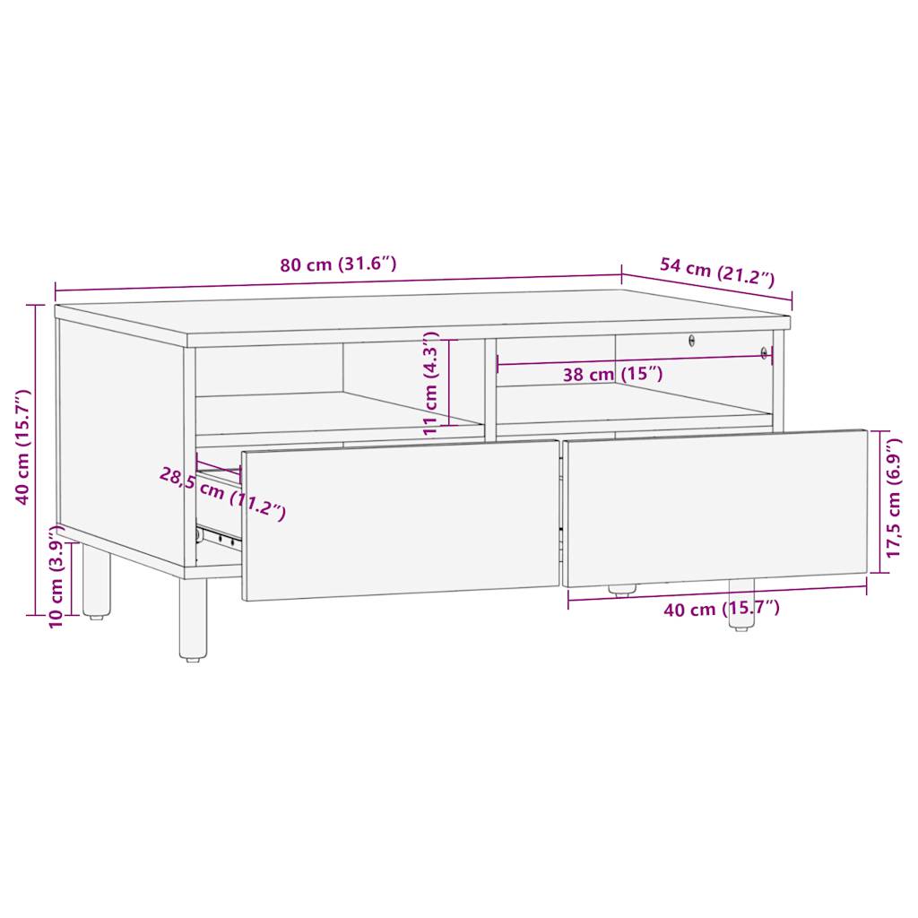 Salontafel 80X54X40 Cm Massief Ruw Mangohout Zwart