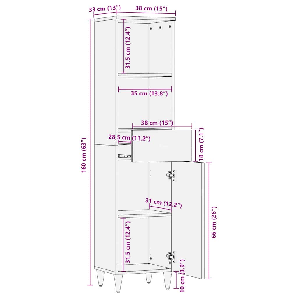 Dressoir 38 X 33.5 X 160 Cm Massief Mangohout