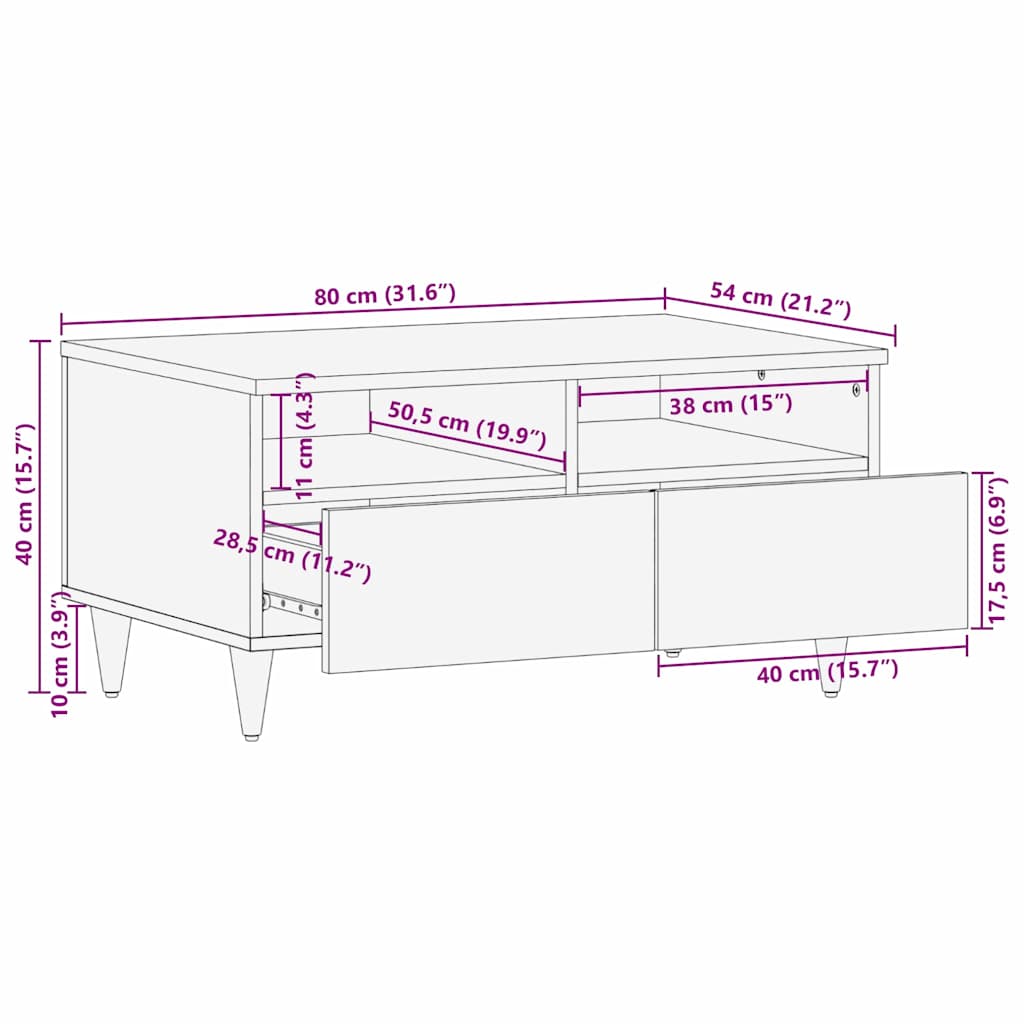 Salontafels Bruin 80 X 54 X 40 Cm Bamboe En Massief Mango Hout